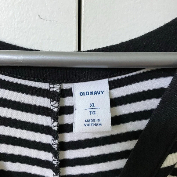 Old Navy Midi Dress Womens XL Black White Stripe XL Stretch Jersey Coastal - Picture 3 of 5
